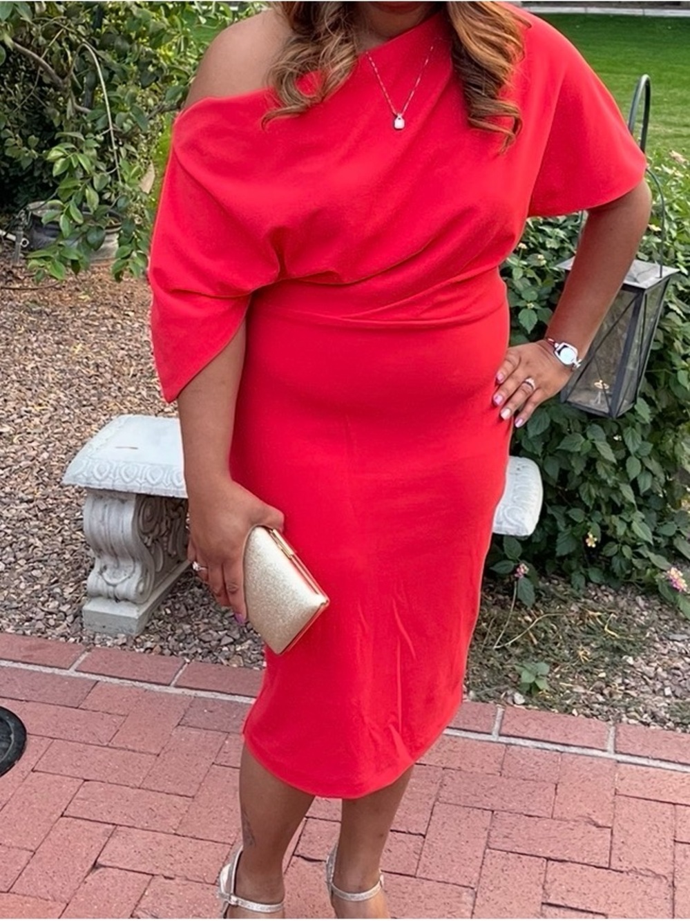 Alexia Admor Coral Asymmetrical Draped Midi Dress Size XL